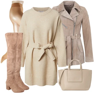 Outfit s Hnědá/Béžová Kozačka nad Kolena/Dlouhá Kozačka/Kožená Kozačka nad Koleno/Kozačka po Kolena/Plochá kozačka nad koleno About You "Podzimní outfit na volný čas"