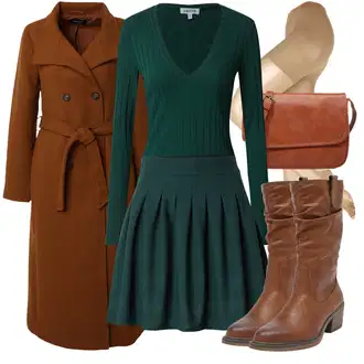 Outfit s Béžová/Hnědá Špičatá Kozačka/Vintage kozačka/Bota se širokým nohavici/Jezdecká Bota/Kovbojská Bota/Klasická kozačka Mustang "Podzimní outfit na volný čas"