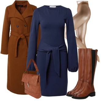 Outfit s Tmavě modrá Zimní šaty s dlouhým rukávem/Pouzdrové Šaty S Dlouhým Rukávem/Šaty s Páskem/Svetrové Šaty/Zimní Pletené Šaty About You "Podzimní outfit na volný čas"