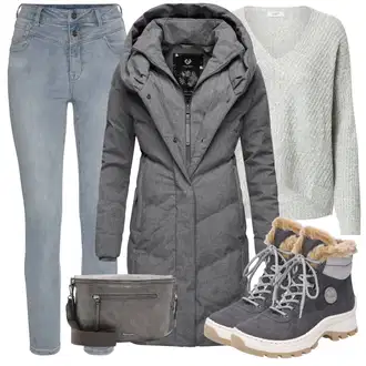 Outfit s Šedá/Tmavě šedá Zimní Kabát/Prošívaný kabát/Péřový Kabát/Dlouhý Péřový Kabát/Kabát s Kapucí/Kabát se Zipem/Parka/Dlouhý Zimní Kabát Ragwear "Podzimní outfit na volný čas"