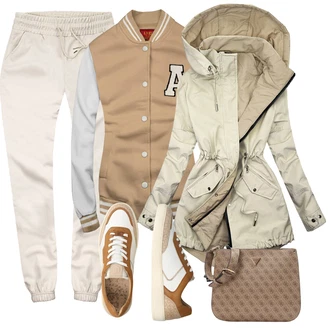 Basketbal Outfit s Béžová/Krémová/Bílá/Hnědá Úzká teniska/Teniska s dírkovaným vzorem/Nízká Teniska/Kožené tenisky/Teniska teddy/Vintage teniska/Letní tenisky Bugatti "podzimní outfit pro každý den"Look: Jízda na koni, Basketbal, Bruslení, Baseball