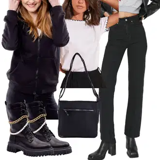 Outfit s Džín s Širokou Nohavicí/Vintage džíny/Kožená Pánská Bund/Rovná Džína/Mom Jean/Džíny s Nízkým Sedem/Džíny s Rozparkem/High Waist Džínové Kalhoty/Zvonové Džíny/Dad Džíny/Pánské tričko/Motorkářské Džíny Trendyol "podzimní outfit pro každý den"