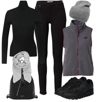 Air Max 90 Outfit s Černá/Modrá/Šedá/Světle modrá Běžecká bota/Bota na fitness/Gymnastická bota/Kopačka na umělý povrch Nike Sportswear "podzimní outfit pro každý den"