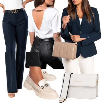 S zakovicama Outfit sa Crna Kožna jakna za muškarce/Dugi Sako fenzy "Poslovni look"Look: S zakovicama