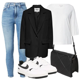 Outfit sa Siva/Bijela/Krem Majica s 3/4 rukavima/Kratki top/Košulja top/Obični top/Carmen košulja/Bluza top/Muške tenisice za trčanje/Ležerni topić S.Oliver "Poslovni look"