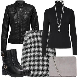 Motor Outfit sa Crna/Smeđa Čizmica Ravna Gležnjača/Motociklistička čizma/Kožna gležnjača/motociklistička čizma About You "Poslovni look"Look: Jahanje, Motor