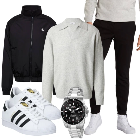 Oversize Grau/HellGrau 2-in-1 Pullover/Basic Pullover/FeinstrickPullover/Kaschmir Pullover/Einfacher Pullover/WollPullover/StrickPullover/Polo-Pullover/Cut Out Pullover/WinterPullover about you x kevin trapp kombinierenLook: Boyfriend, Rap, Classic, Zuhause, Moderne, Oversize, Unisex, Uni