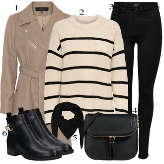 outfit mit Črna/Temno modra Pletena Pajkica/Pajkice z Razporkom/Neprosojna Pajkica/Usnjena Jakna/Oblikovana Pajkica/Tople Pajkice/Športna Pajkica/Podložena Pajkica/Baumwoll Pajkica Only "Obleka za jesen"