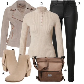 Mokrega videza outfit mit Črna/Bela Usnjena Hlača/Pajkice Leginge v Videzu Usnja/Usnjena pajkica/Treggings/Skinny Hlače/Hlače iz Imitacije Usnja Pieces "Popoln za jesen"Look: Stil, Emo, Kul, Stari denar, Zunaj, Brez šivov, Techno, Mokrega videza