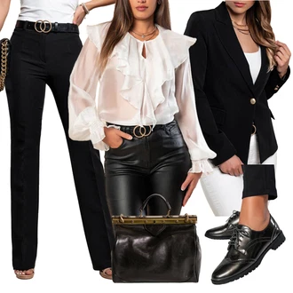 S zakovicama Outfit sa Crna Kožna jakna za muškarce/Dugi Sako fenzy "Odlično za posao"Look: S zakovicama