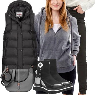 Zima Outfit s Černá/Šedá/Červená Teniska Tenisky s Bočním Zipem/Teniska na platformě/Kožená bunda/Gumová Kotníková Bota/Nepromokavá Bota dark seer "Perfekt na podzim"