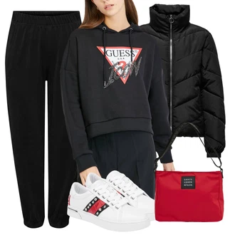 Elastan Outfit s Černá Plisovaná Kalhoty/Baggy Kalhoty/Manšestrový Legíny/Střmenová Kalhoty/Boyfriend Kalhoty/Kalhoty s nášivkou uprostřed/Mrkvová Kalhoty/Jogger Kalhoty/Mušelínové kalhoty/Kalhoty s Vysokým Pasem/Manšestrové Kalhoty Only "Sportovní podzimní outfit"