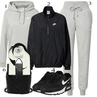 Jesenske Outfiti Nizka mit Črna/Siva/Bela Fitnes copat/Gimnastični čevelj/Tekaški copat/Nogometni copat/Teniški copat/Odbojkarski čevelj Nike Sportswear "Obleka za jesen"