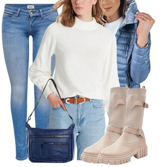 Outfit s Fialová/Bílá/Krémová Kardigan Kardigán se stojatým límečkem/Kardigán s kulatým výstřihem/Kašmírový kardigán Trendyol "Outfit na podzim"