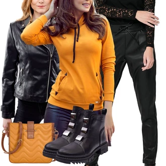 Outfit s Žlutá/Hnědá Svetr S Kapucí/Mikina s polovičním zipem/Originální mikina/Pletená mikina s kapucí/Sportovní mikina/Sveter Mikina s kapucí/Sportovní mikina Numoco "Perfekt na podzim"