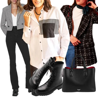 Outfity z džínu Zvonové kalhoty s Černá/Tmavě červená/Fialová/Červená/Bílá/Růžová Taška Přes Rameno Vuch "Podzimní outfit na volný čas"