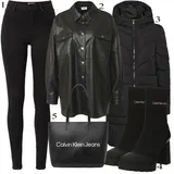 Črna Prešite Kavbojke Visokega Pasu outfiti za dame image