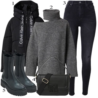 Elastični outfit mit Črna Usnjena Jakna/Chelsea Škornj/Gumijasti Gležnar Edited "Popoln za jesen"