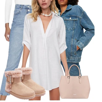 Zapínání na knoflíky Outfit s Bílá/Šedá/Krémová/Oranžová Halenkové Šaty/Košilové šaty/Tunikové šaty Trendyol "Outfit na podzim"