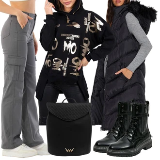 Zpátky do školy Outfit s Černá/Hnědá Mini batoh Vuch "Podzimní outfit na volný čas"Look: Coachella, Zpátky do školy, Biřmování, Pohřeb