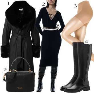 outfit mit Črna Škorenj z zadrgo/Dolg Škorenj/Široki škorenj/Jahalni Škorenj/Visok Škornj do Kolen Tamaris "Obleka za jesen"