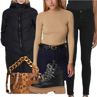 Prodyšné Outfit s Černá Šněrovací Kozačka na Platformě/Teniska na platformě/Bojová Bota/Trekingová Bota/Kožená kotníková bota/Zimní Tenisky/Chunky Tenisky/Šněrovací Kotníková Bota/Zimní kotníková bota Tamaris "Perfekt na podzim"