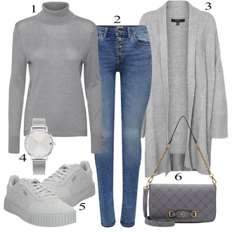 outfit mit Temno Modra/Svetlo Modra/Modra Kavbojka z Nizkim Pasom/Ozke Kavbojke/Kavbojke z Razporkom/Moška Usnjena Jakna/Zimska jakna/Kavbojka z Nizkim Pasom/Kavbojke na Poteg/Push up Kavbojke/Usnjene Čevlje/Kavbojke Visokega Pasu Only "Obleka za jesen"