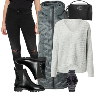 Outfit s Černá Kožená bunda/Termální Džíny/Motorkářské Džíny/Kožené Boty/Push up Džín/High Waist Džínové Kalhoty/Sweat Džíny/Slim Fit Džíny/Džíny s Rozparkem Noisy may "Trendový podzimní outfit"