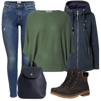 Zima Outfit s Černá/Hnědá/Tmavě hnědá Šněrovací Kotníková Bota/Zimní bota/Zimní kotníková bota/Zimní Kozačka/Kotníková Bota s Podšívkou/Teniska Zimní Tenisky/Klasická kozačka Rieker "Trendový podzimní outfit"