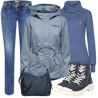 Outfit s Tmavě modrá/Světle modrá/Šedá/Lilové barvy/Modrá Fleecová Mikina/Pletená mikina s kapucí/Sportovní mikina/Sportovní mikina Lacoste "Trendový podzimní outfit"