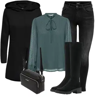 Outfit s Černá Přechodový Kabát/Softshellový Kabát/Kabát s Kapucí/Lodenový kabát/Scuba Kabát Only "Trendový podzimní outfit"