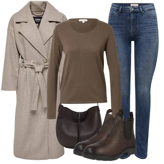 Vintage Outfit s Modrá/Tmavě modrá/Světle modrá Kožená bunda/Zimní bunda/Push up Džín/Kožené Boty/High Waist Džínové Kalhoty/Navlékací džíny/Slim Fit Džíny/Džíny s Rozparkem/Termální Džíny Only "Trendový podzimní outfit"Look: Styl, Klasické, Cool, Old Money, Bezešvé, Skromné, Vintage