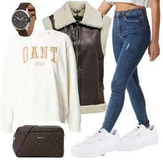Outfit s Bílá Lékařská Bota/Ortopedická Bota/Komunijní bota/Diabetická Bota/Nízká Teniska/Úzká teniska/Semiortopedická bota/Bota Na Pěší Turistiku/Zdravotní bota/Tenisky s Bočním Zipem/Teniska se zapínáním na suchý zip Puma "Trendový podzimní outfit"