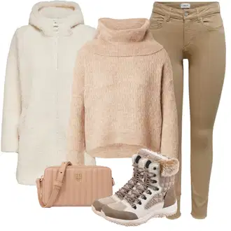 Outfit s Bílá/Béžová/Khaki/Krémová/Hnědá Vlněný Fleecový Kabát/Teddy Kabát/Kabát Bouclé/Lehký Kabát/Kabát s Kapucí/Pletený Fleecový Kabát/Fleecový Kabát/Kožich Kabát Only "Trendový podzimní outfit"
