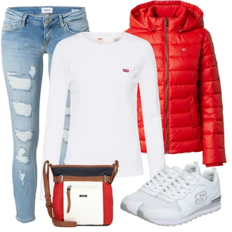 Dlouhé Outfit s Bílá Tričko s 3/4 rukávem/Jednoduchý top/Zkrácený Top/Pletené tričko/Dlouhá košile/Košilový top/Roláková Košile/Zavinovací Tričko levi's ® "Trendový podzimní outfit"