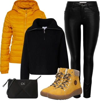 Outfit s Žlutá/Hnědá Zimní bota/Teniska Zimní Tenisky/Trekingová Bota/Šněrovací Kozačka Rieker "Trendový podzimní outfit"