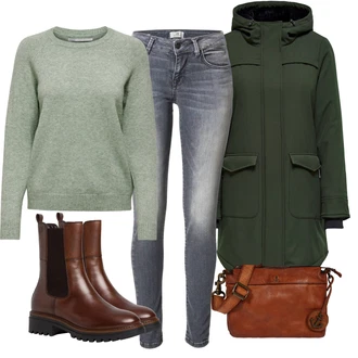 Outfit s Zelená/Tmavě Zelená Zimní Parka/Parka Přechodová Bund/Bundeswehr Parka Only "Trendový podzimní outfit"