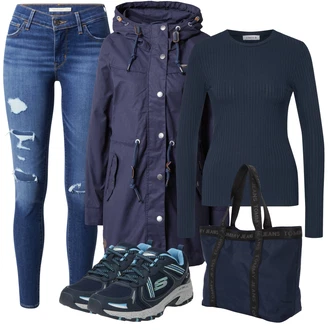 Outfit s Modrá/Tmavě modrá Nepromokavé Bund/Parka Přechodová Bund/Zimní Bund/Zimní Parka Ragwear "Trendový podzimní outfit"