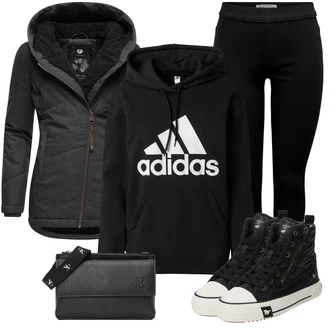 Outfit s Černá/Tmavě šedá/Šedá Zimní Bund/Outdoorové Bundy/Bunda 2v1/Merino bunda/Bunda s Kapucí/PodZimní Bunda/Bunda s Bočním Zipem Ragwear "Trendový podzimní outfit"