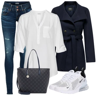 Air Max 270 Outfit s Černá/Bílá Běžecká bota/Běžecká bota/Bota na zumbu/Tenisová bota/Gymnastická bota/Tréninková bota/Volejbalová bota/Bota na fitness/Basketbalová bota Nike Sportswear "Trendový podzimní outfit"