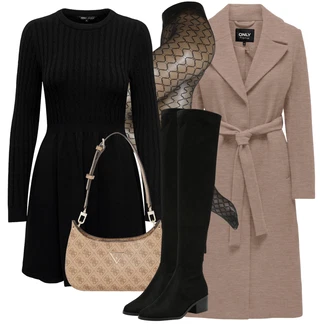 Outfit s Černá Kozačka nad Kolena/Plochá Kozačka nad koleno/Kozačka po Kolena/Dlouhá Kozačka Steve Madden "Trendový podzimní outfit"