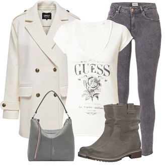 Ležérní Outfit s Šedá/Světle šedá/Tmavě šedá Manšestrový Legíny/Džínové Legíny/Jeggings Only "Trendový podzimní outfit"Look: Styl, Rad, Emo, Ležérní, Bezešvé, Skater, Sportovní