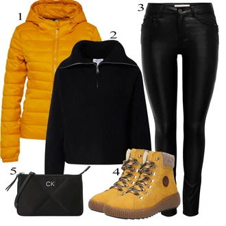 Mokrega videza outfit mit Črna/Bela Usnjena Hlača/Hlače iz Imitacije Usnja/Jeggings/Pajkice Usnjena pajkica/Leginge v Videzu Usnja/Skinny Hlače Only "Popoln za jesen"Look: Mokrega videza