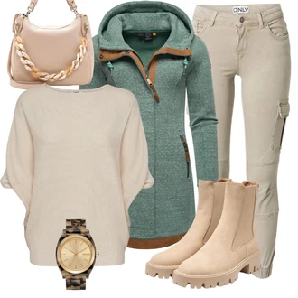 Outfit s Zelená/Tmavě zelená/Tyrkysový Pletená Mikina s kapucí/Mikina/Originální Mikina Ragwear "Trendový podzimní outfit"