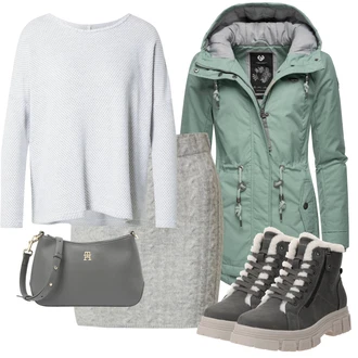 Zima Outfit s Šedá/Tmavě zelená/Světle šedá/Tmavě šedá/Černá Teniska Zimní Tenisky/Zimní bota/Zimní kotníková bota Tom Tailor "Trendový podzimní outfit"