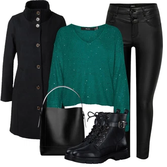 Outfit s Černá/Modrá Kozačka Šněrovací Kotníková Bota/Motorkářská Bota/Motorkářská bota/Bojová Bota Tamaris "Trendový podzimní outfit"