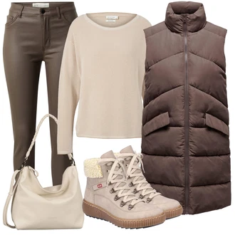 Comfort Outfit s Béžová/Khaki/Hnědá Trekingová Bota/Kozačka Zimní kotníková bota/Zimní Kozačka/Zimní bota/Zimní tenisky Rieker "Trendový podzimní outfit"