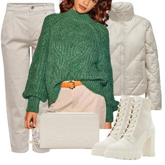 Outfit s Šedá/Béžová/Hnědá/Khaki Peněženka/Dopisová Peněženka/Klasická Taška Přes Rameno/Malá Taška/Taška Přes Rameno/Taška na telefon/Ledvinka Desigual "Trendový podzimní outfit"