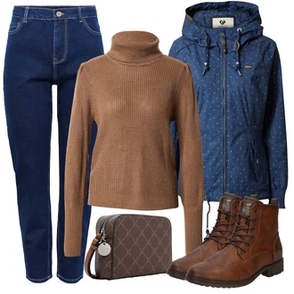 Outfit s Modrá/Světle modrá/Tmavě modrá Bunda s Kapucí/Trekingová bunda/Letní Bund/Bunda s Bočním Zipem/Fleecová Bunda Pletená Fleecová Bundy/Přechodné Bundy/Turistická bunda/Tradiční pletená bunda/Outdoorové Bundy/Plachtařská bunda Ragwear "Trendový podzimní outfit"