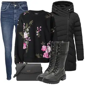 Layered Outfit s Černá Zimní Kabát/Kabát s Kapucí/Péřový Kabát/Kabát se Zipem/Prošívaný kabát/Scuba Kabát/Přechodový Kabát Ragwear "Trendový podzimní outfit"Look: Pro Dům, Layered, Moderní, Venkovní, Sportovní